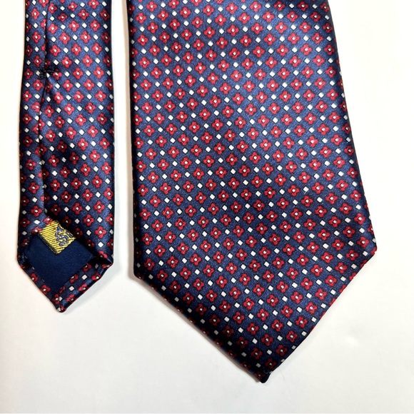 SULKA 100% Silk Red White Blue Pattern Tie - Picture 6 of 9